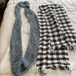 Chunky Knit Infinity Scarf + Black & White Buffalo Check Fringe Scarf